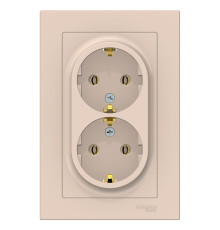 Розетка двойная с заземлением без шторок с рамкой Schneider Electric AtlasDesign ATN000224 Бежевый -