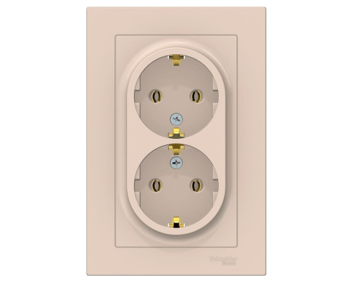 Розетка двойная с заземлением без шторок с рамкой Schneider Electric AtlasDesign ATN000224 Бежевый -