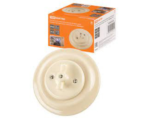 Выключатель скрытой установки фарфоровый поворотный проходной с ручкой (бантик) 10А сл. кость «Болон