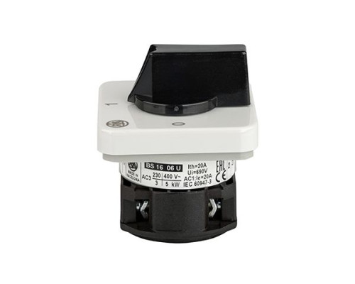 Переключатель BS 16 06 U, 2P, 20A, тип 0-1 (90°), 2NO на 1, 2.5kW(230VAC по АС-23), на дверь, фронт IP40 | арт.EAC604032R