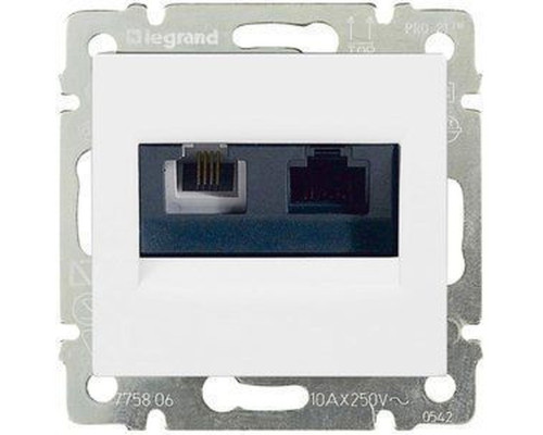 Valena - Розетка двойная RJ-45 UTP CAT6E+RJ11, белая (инд. упаковка)