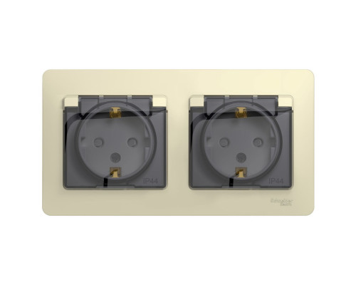 Розетка двойная с заземлением со шторками в сборе IP44 Glossa GSL000247 Бежевый - GSL000247