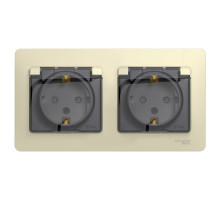 Розетка двойная с заземлением со шторками в сборе IP44 Glossa GSL000247 Бежевый - GSL000247