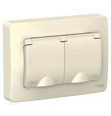 BLNRS441122 BLANCA С/У IP44 РОЗЕТКА двойная с заземл.со шторк,с крышками,16А, 250В, МОЛОЧНЫЙ - BLNRS