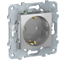 NU505630 UNICA NEW РОЗЕТКА с заземлением,без шторок,с быстрозажимными клеммами, АЛЮМИНИЙ