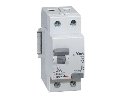 УЗО Legrand TX3, электромеханическое, 2P, 40A, 10kA, 30mA, тип AC, 2M