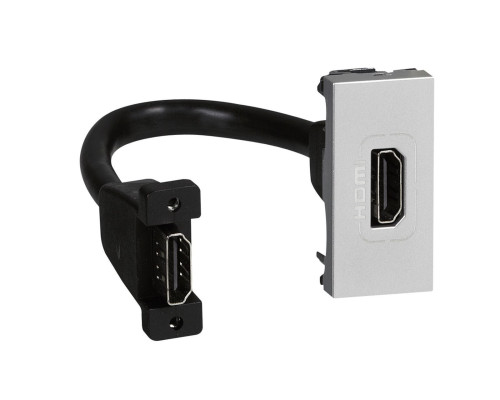 Mosaic - Розетка HDMI 1.4, тип А, со шнуром 15см., 1М, алюминий | арт.079378