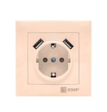 Валенсия розетка 1-местная с/з 16А кремовая с защ. штор. с 2 USB 2,1А EKF PROxima | арт.EWR16-028-20-2USB