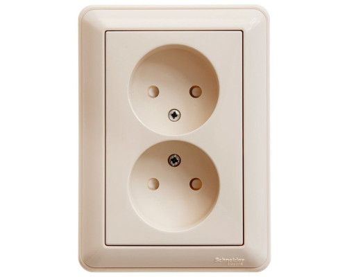 Розетка 2-местная, без заземления со шторками с рамкой Schneider Electric Wessen59 RS16-254-28 Слоновая  кость | арт.RS16-254-28