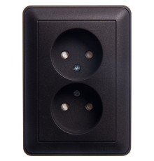 Розетка 2-местная, без заземления со шторками с рамкой Schneider Electric Wessen59 RS16-254-68 Черный бархат | арт.RS16-254-68