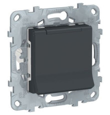 NU503754TA UNICA NEW РОЗЕТКА с заземл., со шторками, с крышкой, 16 А, 250 В, IP40, АНТРАЦИТ
