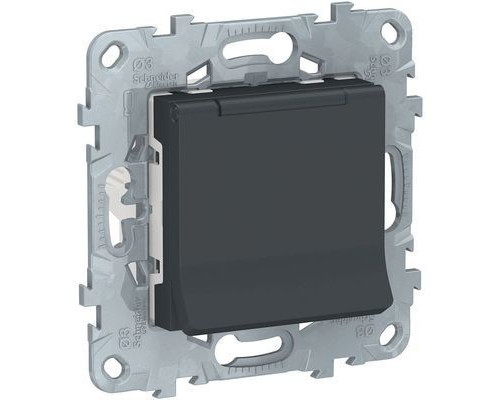 NU503754TA UNICA NEW РОЗЕТКА с заземл., со шторками, с крышкой, 16 А, 250 В, IP40, АНТРАЦИТ