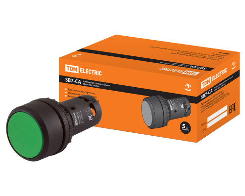 Кнопка SB7-CA35 d22мм 1з+1р зеленая TDM