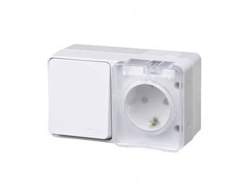 Блок ОП AtlasDesign Profi54 розетка 16А 250В с заземл. защ. шторки + 1-кл. выключатель 10А IP54 бел.
