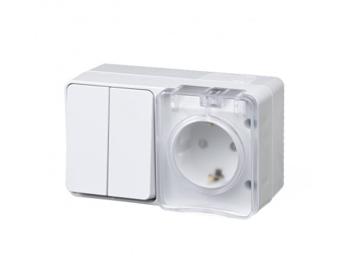 Блок ОП AtlasDesign Profi54 розетка 16А 250В с заземл. защ. шторки + 2-кл. выключатель 10А IP54 бел.