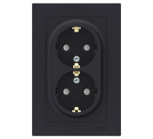 Розетка двойная с заземлением со шторками с рамкой Schneider Electric AtlasDesign ATN001026 Карбон -