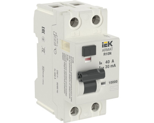 ARMAT Выключатель дифференциального тока R10N 2P 40А 30мА тип AC IEK - AR-R10N-2-040C030