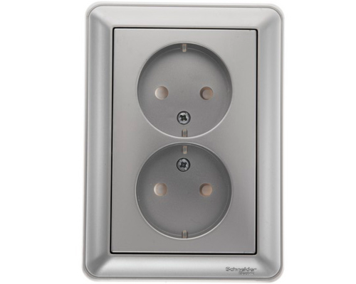 Розетка 2-местная, с заземлением со шторками с рамкой Schneider Electric Wessen59 RS16-255-58 Матовы