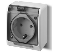 HERMES - Розетка 2P+E, 16A/250V, с прозрачной крышкой, IP44, белый