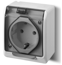 HERMES - Розетка 2P+E, 16A/250V, с прозрачной крышкой, IP44, белый