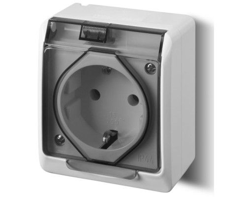 HERMES - Розетка 2P+E, 16A/250V, с прозрачной крышкой, IP44, белый