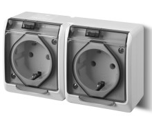 HERMES - Розетка 2x2P+E, 16A/250V, с прозрачной крышкой, IP44, белый
