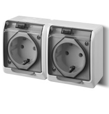 HERMES - Розетка 2x2P+E, 16A/250V, с прозрачной крышкой, IP44, белый