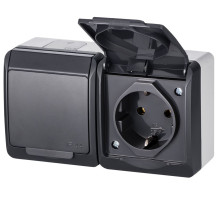 HERMES - Розетка 2x2P+E, 16A/250V, с крышкой, IP44, антрацит
