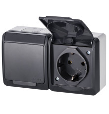 HERMES - Розетка 2x2P+E, 16A/250V, с крышкой, IP44, антрацит