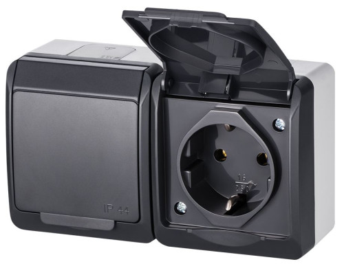 HERMES - Розетка 2x2P+E, 16A/250V, с крышкой, IP44, антрацит