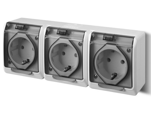 HERMES - Розетка 3x2P+E, 16A/250V, с прозрачной крышкой, IP44, белый