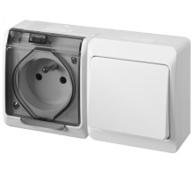 HERMES - Выключатель 10A/250V + Розетка 2P+E, 16A/250V, с прозрачной крышкой, IP44, белый
