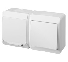 HERMES - Выключатель 10A/250V + Розетка 2P+E, 16A/250V, с крышкой, IP44, белый