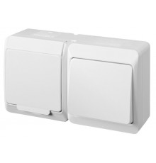 HERMES - Выключатель 10A/250V + Розетка 2P+E, 16A/250V, с крышкой, IP44, белый