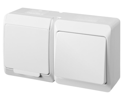 HERMES - Выключатель 10A/250V + Розетка 2P+E, 16A/250V, с крышкой, IP44, белый