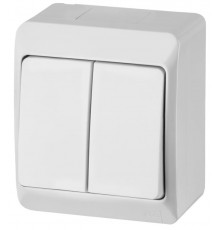 HERMES - Выключатель двухклавишный, 10A/250V, IP44, белый