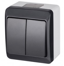 HERMES - Выключатель двухклавишный, 10A/250V, IP44, антрацит