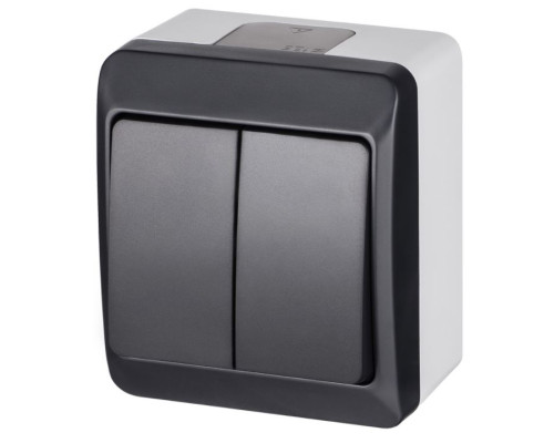 HERMES - Выключатель двухклавишный, 10A/250V, IP44, антрацит