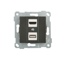 Rita - Розетка HDMI + USB Type A, для передачи данных, дымчатый