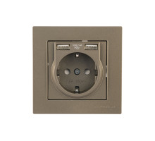 Rita - Розетка 2P+E, с 2хUSB 2,4A (однопостовой монтаж в комплекте с рамкой), антрацит