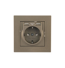 Rita - Розетка 2P+E, с 2хUSB 2,4A (однопостовой монтаж в комплекте с рамкой), антрацит
