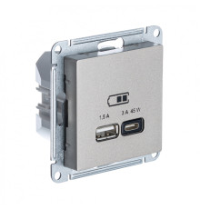 ATLASDESIGN USB РОЗЕТКА A + тип-C 45Вт высокоскор.заряд. QC,PD, мех., ШАМПАНЬ