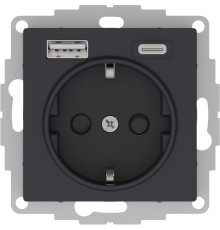 ATLASDESIGN РОЗЕТКА 16А c 2 USB A+С, 5В/2,4А/3,0А, 2х5В/1,5А, механизм, КАРБОН