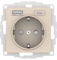 ATLASDESIGN РОЗЕТКА 16А c 2 USB A+C, 5В/2,4А/3,0А, 2х5В/1,5А, механизм, БЕЖЕВЫЙ