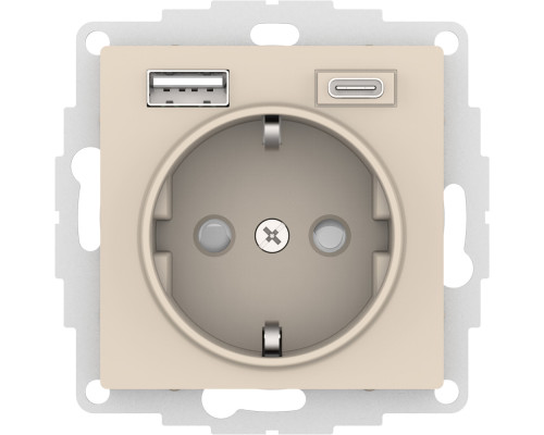 ATLASDESIGN РОЗЕТКА 16А c 2 USB A+C, 5В/2,4А/3,0А, 2х5В/1,5А, механизм, БЕЖЕВЫЙ