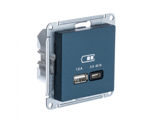 ATLASDESIGN USB РОЗЕТКА A + тип-C 45Вт высокоскор.заряд. QC,PD, мех., ИЗУМРУД