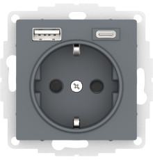 ATLASDESIGN РОЗЕТКА 16А c 2 USB A+C, 5В/2,4А/3,0А, 2х5В/1,5А, механизм, ГРИФЕЛЬ
