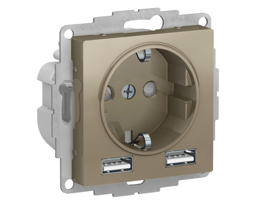 ATLASDESIGN РОЗЕТКА 16А c 2 USB A+A, 5В/2,4А, 2х5В/1,2А, механизм, ШАМПАНЬ