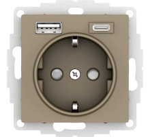 ATLASDESIGN РОЗЕТКА 16А c 2 USB A+C, 5В/2,4А/3,0А, 2х5В/1,5А, механизм, ШАМПАНЬ
