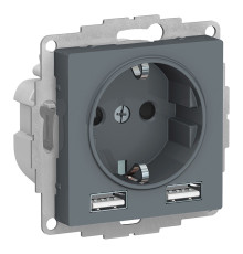 ATLASDESIGN РОЗЕТКА 16А c 2 USB A+A, 5В/2,4А, 2х5В/1,2А, механизм, ГРИФЕЛЬ